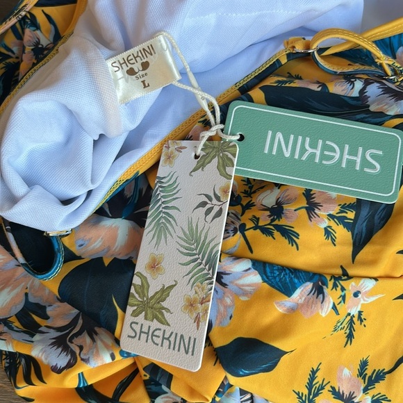 SHEKINI Floral Tummy Control One Piece Skirted V Neck Swimsuit Size L - Picture 11 of 16